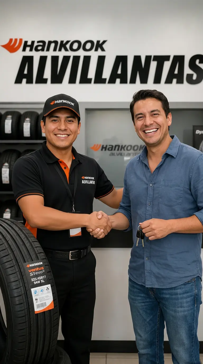 Técnico revisando la rueda de un auto